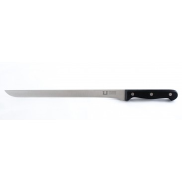 Cuchillo Burgmesser Jamonero Flexible de 28cm/11" Color Negro. Mango enterizo remachado de Polipropileno.