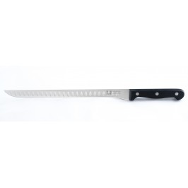 Cuchillo Burgmesser Jamonero Alveolado Flexible de 28cm/11" Color Negro. Mango enterizo remachado de Polipropileno.