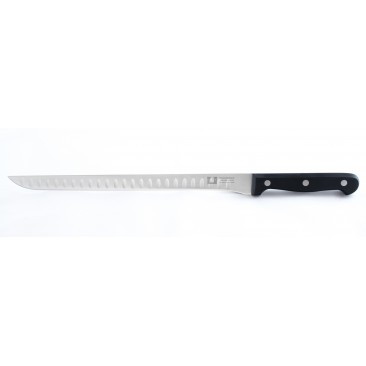 Cuchillo Burgmesser Jamonero Alveolado Flexible de 28cm/11" Color Negro. Mango enterizo remachado de Polipropileno.