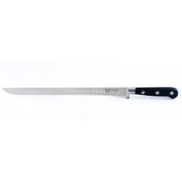 Cuchillo Burgmesser Jamonero Forjado Alveolado Flexible Punta redonda de 28cm/11" Color Negro.